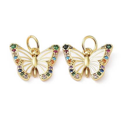 Rack Plating Brass with Cubic Zirconia Enamel Charms, Lead Free & Cadmium Free, Long-Lasting Plated, Butterfly