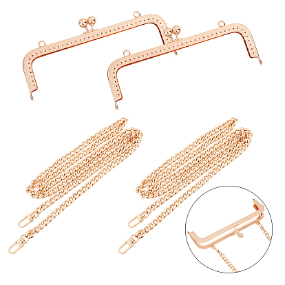 Kits de bijoux diy, Cadre de poignée de sac à main en fer pour artisanat de couture de sac, Chaînes de sangle de sac, Chaînes de maillons en fer, pivotantes avec fermoir pince de homard