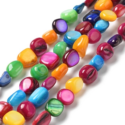 Natural Shell Beads Strands, Dyed, Flat Round