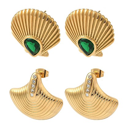 304 из нержавеющей стали кубического циркония серьги стержня, формы раковины, золотые