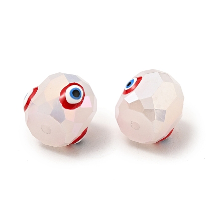 Opaque Glass Beads, with Enamel, Faceted, Drum with Evil Eye Pattern