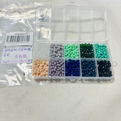 1000Pcs 10 Styles Glass Beads, Pearl Luster Plated, Faceted, Rondelle