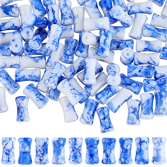 100шт. фарфоровые бусины ручной работы, белый и голубой фарфор