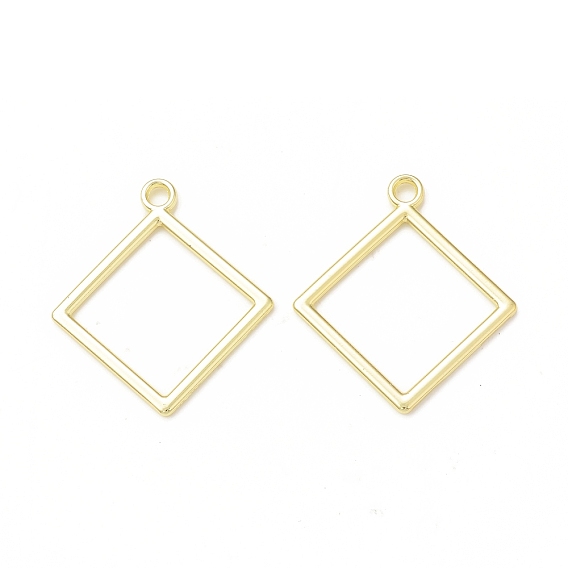 Rack Plating Alloy Rhombus Open Back Bezel Pendants, For DIY UV Resin, Epoxy Resin, Pressed Flower Jewelry,  Cadmium Free & Nickel Free & Lead Free