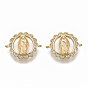 Звенья / коннеркоты из латуни с прозрачным кубическим цирконием, без никеля , плоские круглые с Девой Марией, реальный 18 k позолоченный