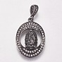 Brass Micro Pave Cubic Zirconia Pendants, Oval with Virgin Mary