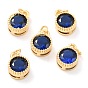 Real 18K Gold Plated Brass Inlaid Cubic Zirconia Charms, with Jump Ring, Long-Lasting Plated, Flat Round
