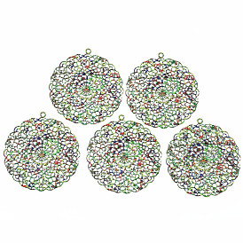 430 Stainless Steel Pendants, Spray Painted, Etched Metal Embellishments, Flower Pattern, Flat Round
