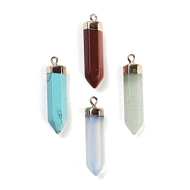 Mixed Gemstone Pointed Pendants, Faceted Bullet Charms with Brass Findings, Golden
