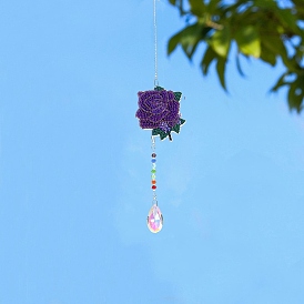 DIY 5D Diamond Painting Rose Flower Sun Catcher Wind Chime Kits, including Acrylic Finding, Resin Rhinestones, Diamond Sticky Pen, Tray Plate and Glue Clay