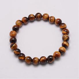 Pulseras elásticas de ojo de tigre teñidas y naturales, rondo, grado ab