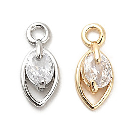 Brass Micro Pave Clear Cubic Zirconia Charms, Horse Eye