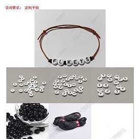 Acrylic Beads Braided Bead Bracelets, Braided Waxed Cotton Cord Adjustable Bracelets for Women Men, Flat Round with Number