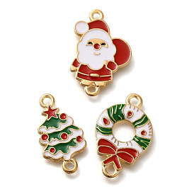 Christmas Alloy Enamel Links, Cadmium Free & Lead Free, Santa Claus/Christmas Tree/Wreath, Golden