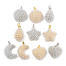 Rack Plating Brass & ABS Plastic Imitation Pearl Pendants, Cadmium Free & Lead Free, Long-Lasting Plated