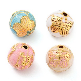 Alloy Enamel Beads, Round with Butterfly, Golden