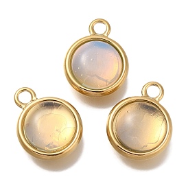 Opalite Pendants, Ion Plating(IP) 304 Stainless Steel Flat Round Charms