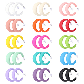 15 пары 15 цветные акриловые серьги-гвоздики в форме буквы С, с иглами из нержавеющей стали, цвет нержавеющей стали