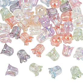 60Pcs UV Plating Transparent Acrylic Beads, AB Color Plated, Flower