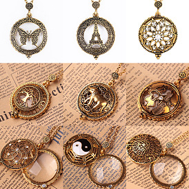 Увеличительное стекло магнитный медальон кулон ожерелья для женщин, с тросовыми цепями из цинкового сплава, античное золото 
