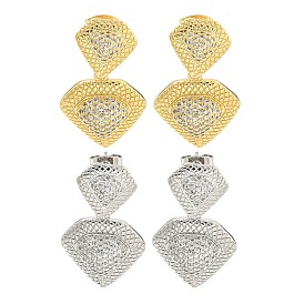 Brass Pave Clear Cubic Zirconia Dangle Stud Earrings, Diamond Shape