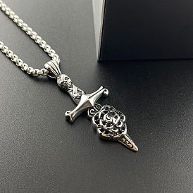 Панк 304 ожерелья из нержавеющей стали с гравировкой в форме розы и меча для мужчин