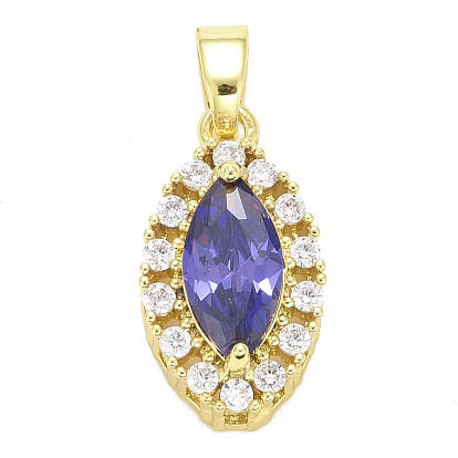 Brass Micro Pave Cubic Zirconia Pendants, Long-Lasting Plated, Real 18K Gold Plated, Horse Eye