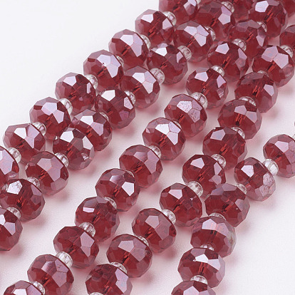 Electroplate Glass Beads Strands, Pearl Luster Plated, Faceted, Flat Round