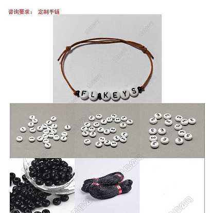 Acrylic Beads Braided Bead Bracelets, Braided Waxed Cotton Cord Adjustable Bracelets for Women Men, Flat Round with Number