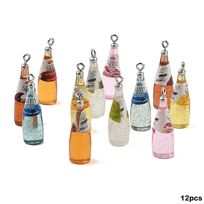 12 шт 6 цвета подвески из смолы, с железной петлей с платиновым покрытием, Winebottle