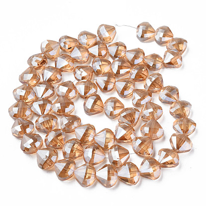Electroplate Transparent Glass Beads Strands, Faceted, Teardrop