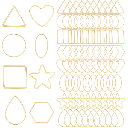 80шт. 8 стили латунные соединительные кольца, звезда и круглое кольцо и капля и треугольник и квадрат и сердце и овал и шестиугольник