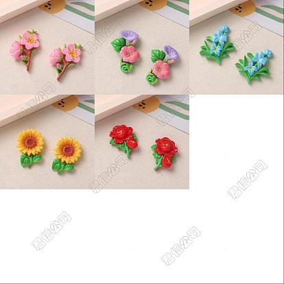 25 pcs 5 styles cabochons en résine opaque, fleur