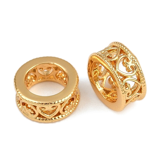 Латуни европейского бисера, полые бусины-колонны в форме сердца с большим отверстием, без никеля 