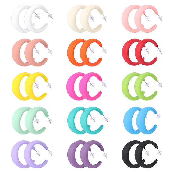 15 пары 15 цветные акриловые серьги-гвоздики в форме буквы С, с иглами из нержавеющей стали, цвет нержавеющей стали