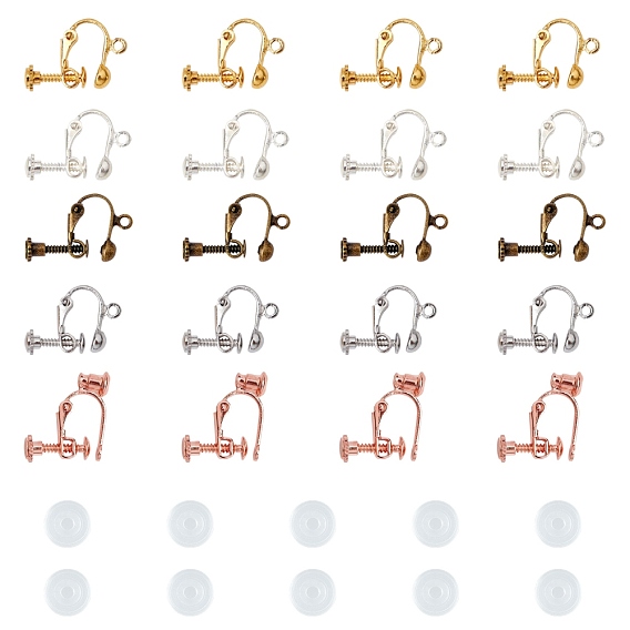 Brass Screw Clip Earring Converter, Spiral Ear Clip, for non-pierced Ears, with Loop
