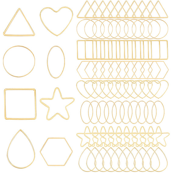 80шт. 8 стили латунные соединительные кольца, звезда и круглое кольцо и капля и треугольник и квадрат и сердце и овал и шестиугольник
