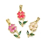 Латунные микро проложить кубического циркония подвески, с эмалью, долговечный, без свинца и без кадмия, цветочный шарм, реальный 18 k позолоченный, стойки покрытие