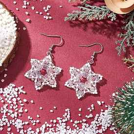 304 серьги-подвески в виде стеклянных снежинок из нержавеющей стали