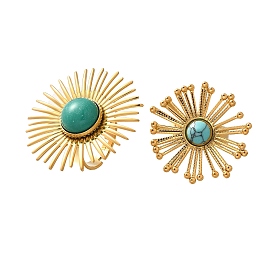 Синтетический бирюзовые перстни, цветок 304 Кольца из нержавеющей стали для женщин