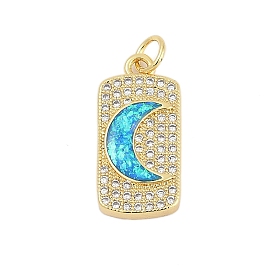 Латунные микро проложить кубического циркония подвески, с синтетическим опалом и переходным кольцом, долговечный, стойки покрытие, без свинца и без кадмия, прямоугольник с лунным шармом