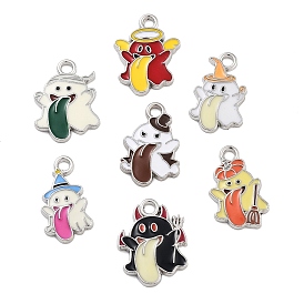 Halloween Theme Alloy Enamel Pendants, Platinum, Ghost Charm