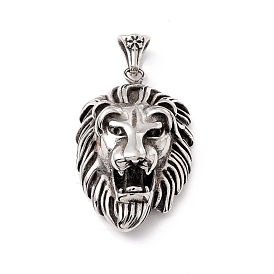 Tibetan Style 304 Stainless Steel Pendants, Lion