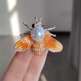 Bees Plastic Pearl Enamel Pins, Alloy with Rhinestone Brooch for Backpack Clothes