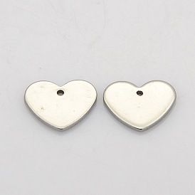 Corazón 304 acero inoxidable estampado encantos de etiqueta en blanco, 11x12x1 mm, agujero: 0.5 mm