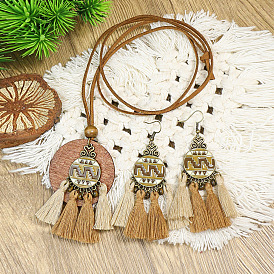 Vintage Tassel Earrings and Necklace Set for Women - Elegant Minimalist Jewelry Collection