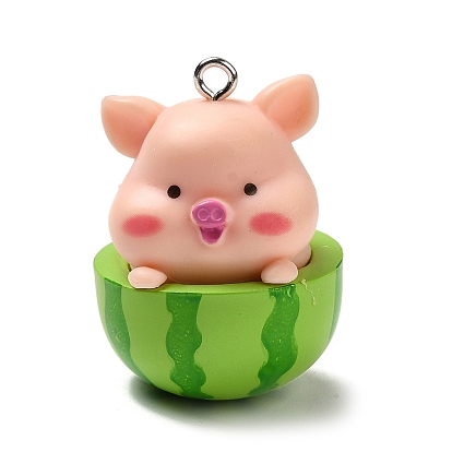 Непрозрачные подвески смолы, арбуз с подвесками в виде свинки и железными петлями с платиновым покрытием