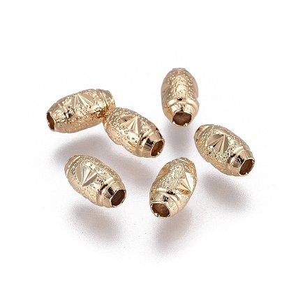 Electroplate Brass Textured Beads, Long-Lasting Plated, Oval