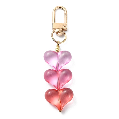 Transparent Acrylic Heart Pendant Keychain, with Alloy Swivel Clasps