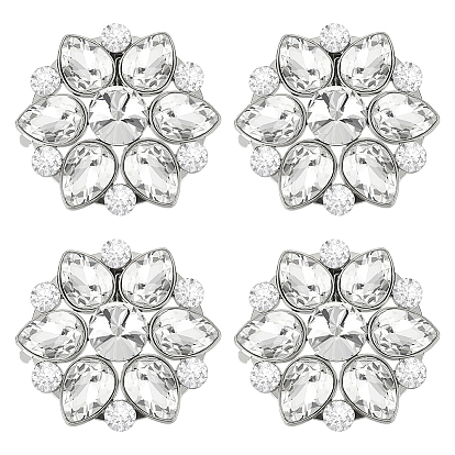 4 шт. цветочный сплав со стеклянными зажимами для обуви со стразами, съемное украшение для обуви, с железными зажимами